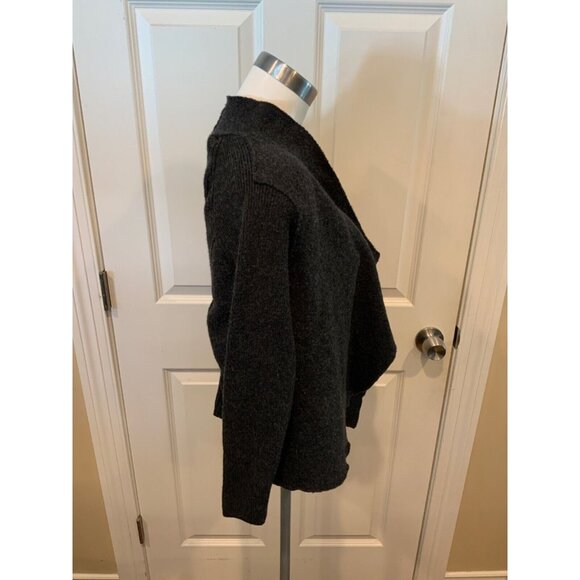 Eileen Fisher Petite Gray 100% Wool Draped Cardigan W/Rib Knit Panel, Size PS - Picture 2 of 5